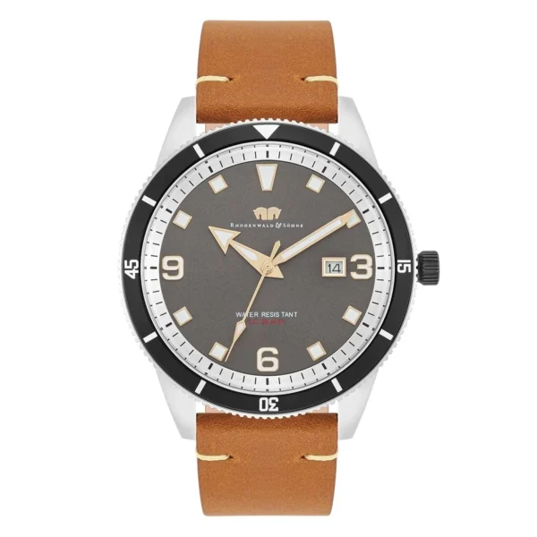 Herenhorloges>Rhodenwald & Söhne Rhodenwald & Sohne Quartz Horloge Vintage Ii Van Echt Leer In Bruin