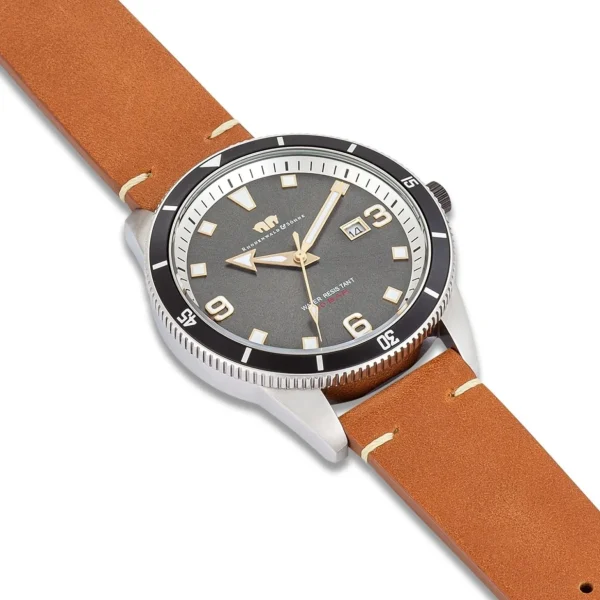 Herenhorloges>Rhodenwald & Söhne Rhodenwald & Sohne Quartz Horloge Vintage Ii Van Echt Leer In Bruin
